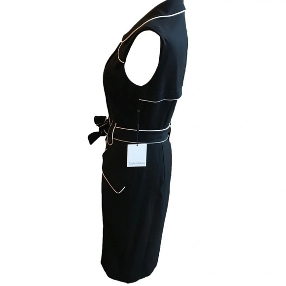 NWT Calvin Klein Trench Sleeveless Dress Black with white trim women’s size 4 - Picture 5 of 7